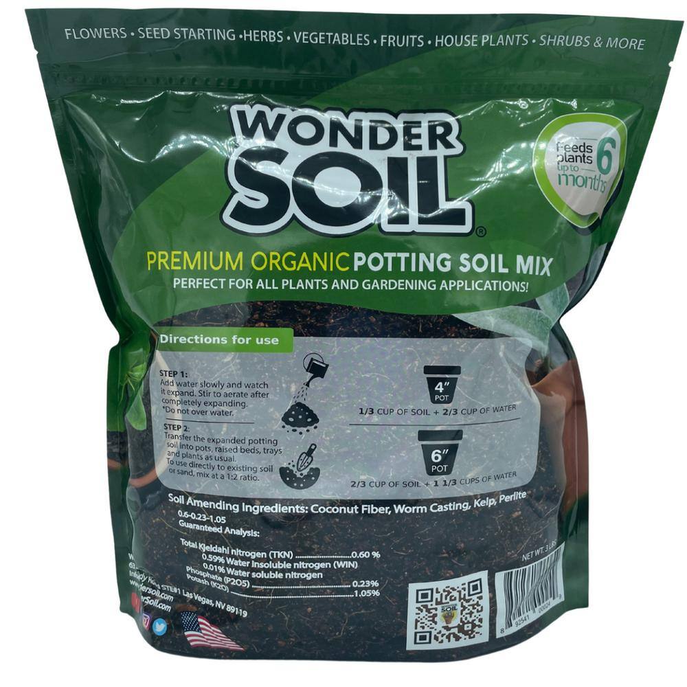 WONDER SOIL Premium Organic Coco Coir Potting Garden Soil - 3 lbs. Expands Up to 3 Gal. WSOR3