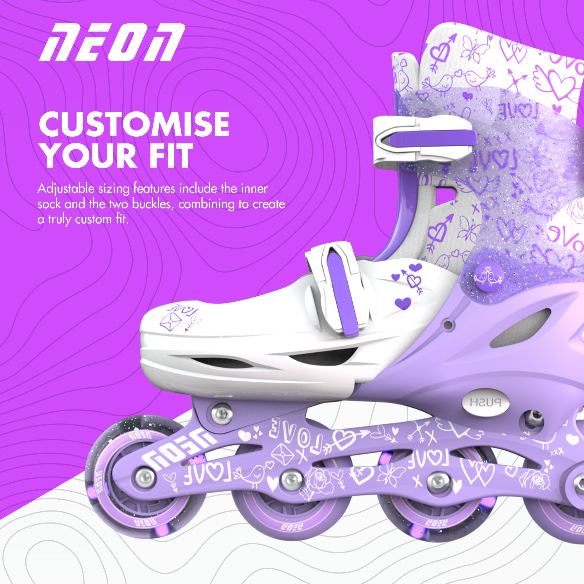 Neon Combo 2-in-1 Child Skates Inline and Quad - Girls, Size 3-6 Adjustable, One Pair, Purple