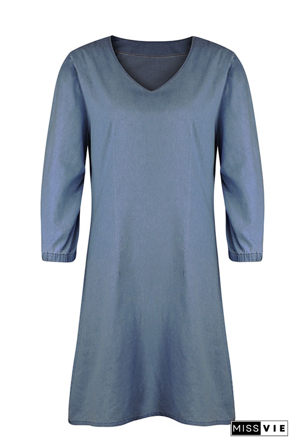 Plain V Neck Denim Dress