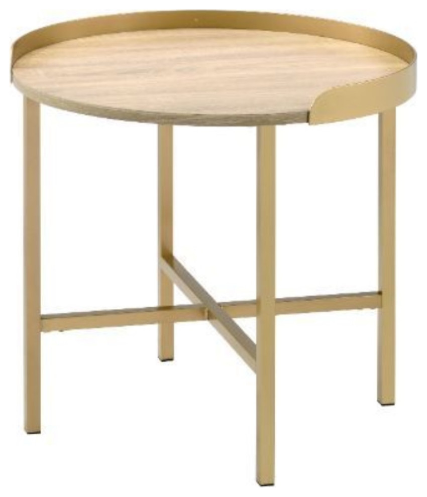 End Table  Oak Table Top and Gold Finish   Contemporary   Side Tables And End Tables   by VirVentures  Houzz