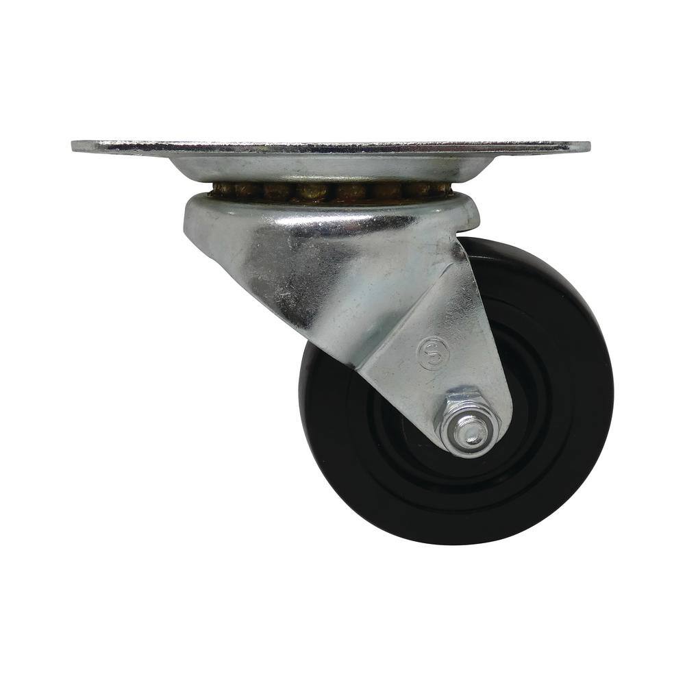 Everbilt 4 in. Black Soft Rubber and Steel Swivel Plate Caster with 225 lbs. Load Rating 49480