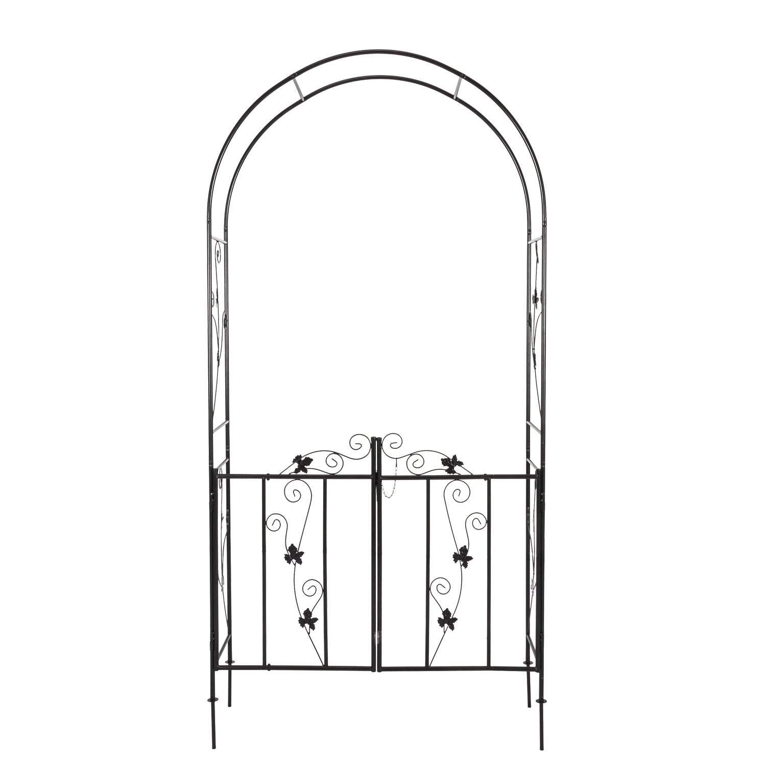 Kinbor Outdoor Garden Arbor, Steel Arch Arbor w/ Scrollwork, Wedding Metal Arch w/ Gate for Climbing Plants, 8 H x 3.6 W