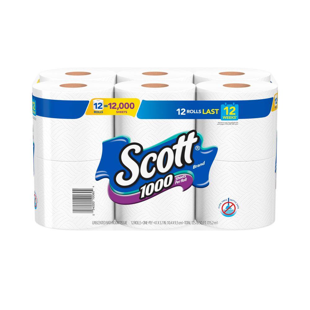 Scott White Toilet Tissue (1000-Sheet 12 Rolls Per Pack) (4-Pack of 12 Rolls) 10060