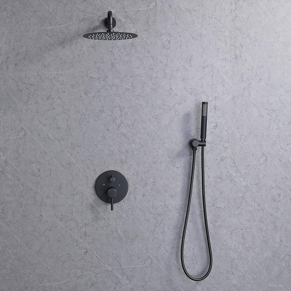 WELLFOR 1-Spray Patterns with 2.5 GPM 10 in. Wall Mounted Dual Shower Heads in Matte Black (Valve Included) WB-H#RB0824