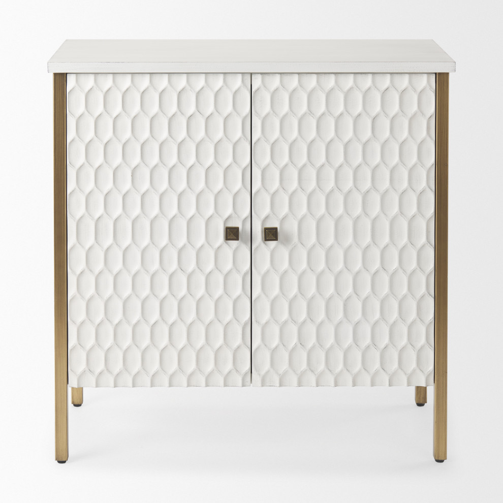 Savannah White Fir Veneer With Gold Metal Frame Accent Cabinet   Contemporary   Accent Chests And Cabinets   by Mercana  Houzz