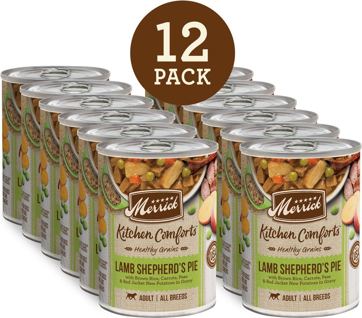 Merrick Kitchen Comforts Lamb and Rice Wet Dog Food， 12.7-oz can， case of 12