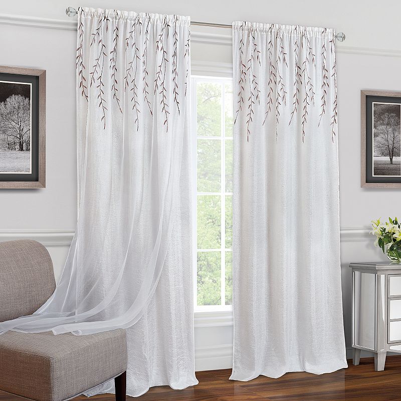 Achim 1-Panel Willow Embroidered Leaf Sheer Window Curtain