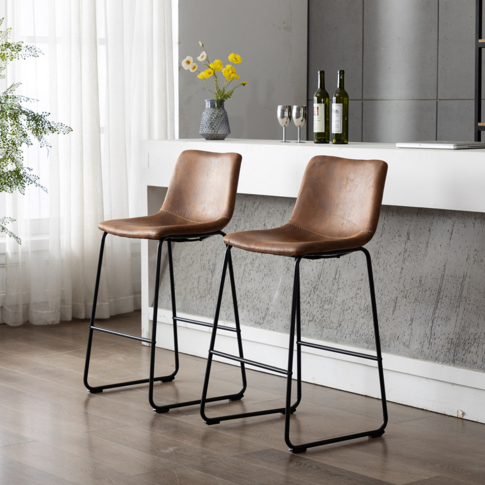 Home Beyond Synthetic Leather Dining Chairs Armless  Set of 2   Industrial   Dining Chairs   by Home Beyond  Houzz