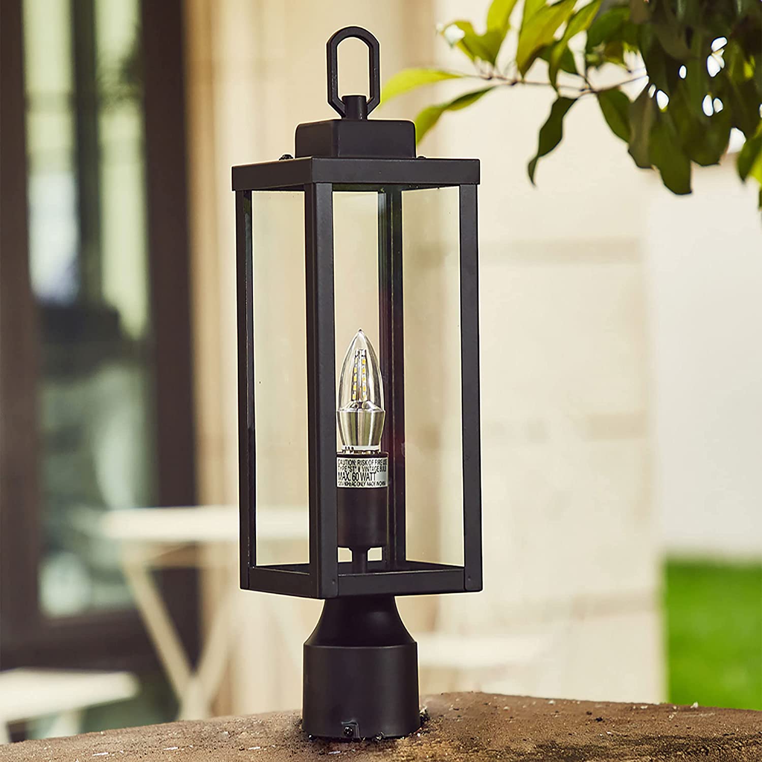 UIXE Outdoor Post Light， Lamp Pole Lantern， Matte Black Exterior Porch Fixtures for Fence Pathway Walkway Patio Lawn Yard