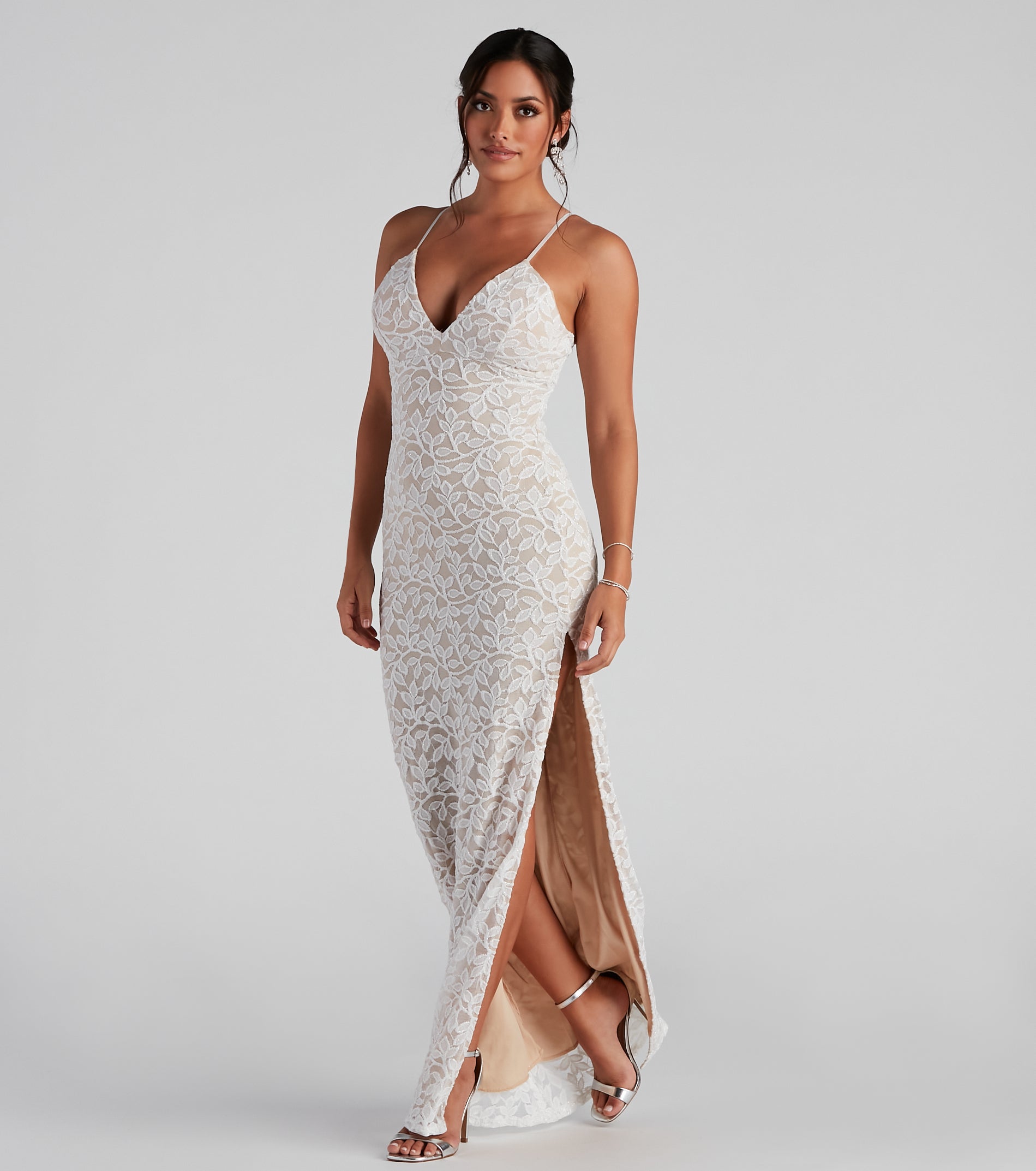 Dixie Lace Mesh High-Slit Formal Dress