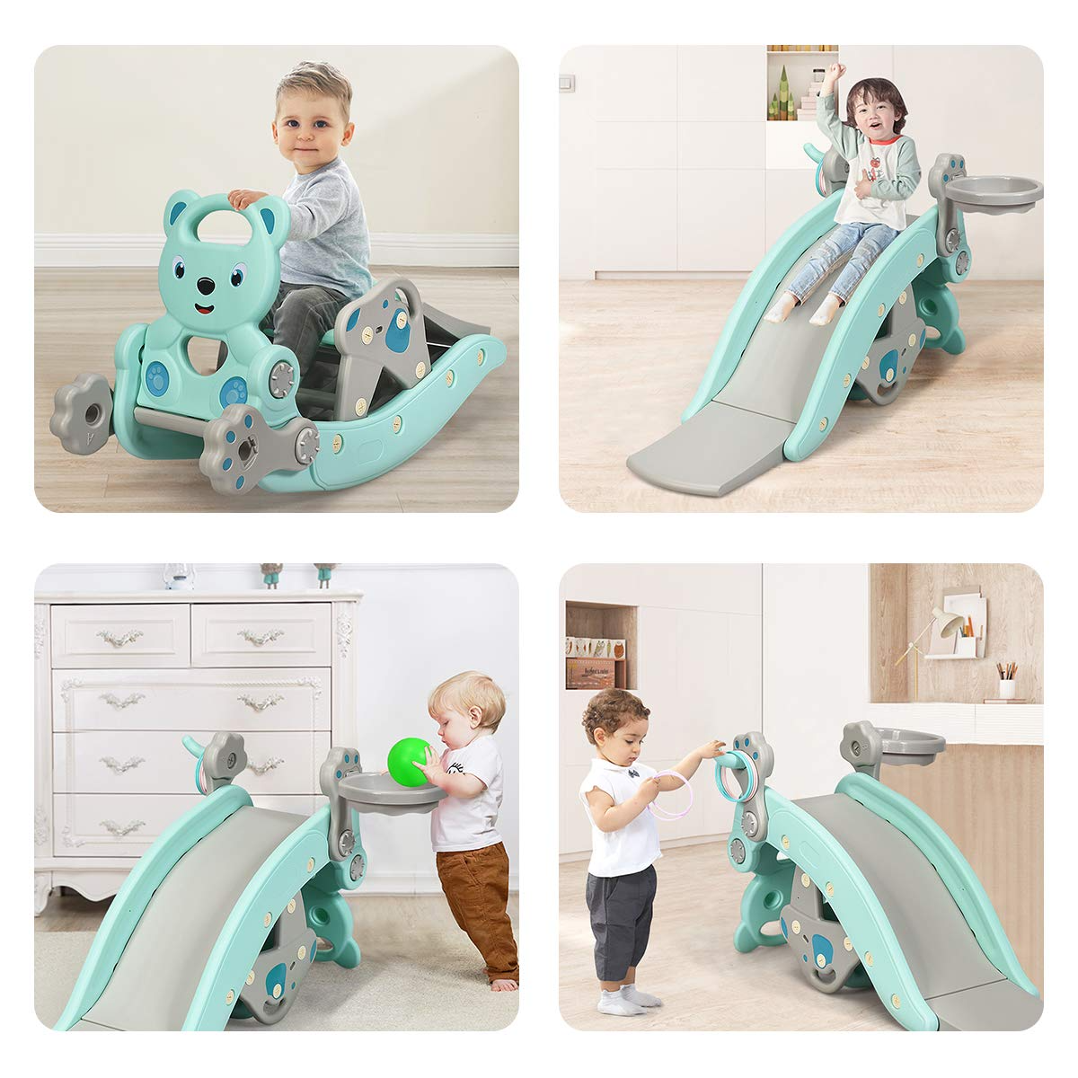 Costzon 4 in 1 Toddler Slide Rocking Toy, Portable Kids Rocking Horse Slide Toy