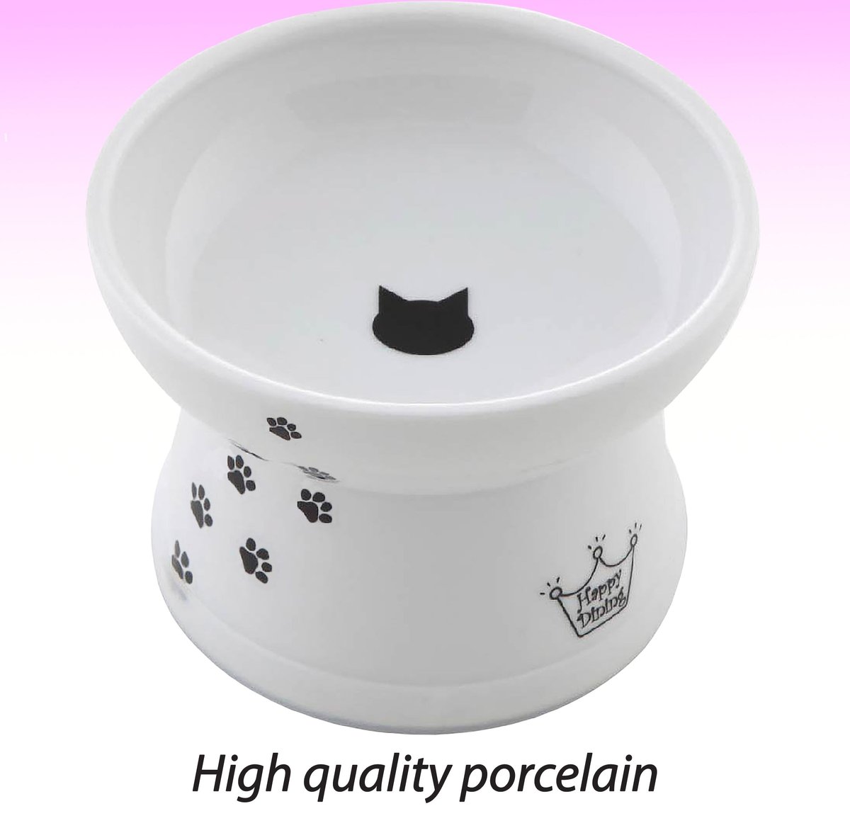 Necoichi Ceramic Elevated Dog and Cat Food Bowl， White Paw Print