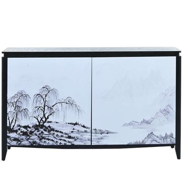 Sideboard Entryway Table with Art Spray Painting， Sofa Table Side Table with 2 Drawers and 4 Shelves for Living room Entryway