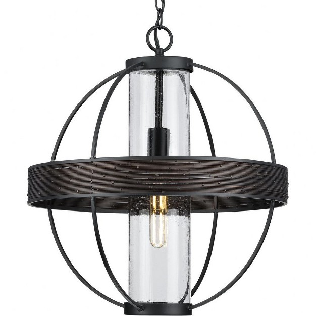 Progress Lighting Terrace 1 light Outdoor Hanging Light Matte Black Seeded Glass Shade