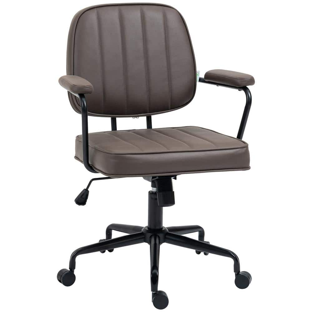 Vinsetto Light Brown Microfiber Cloth Home Office Chair, Desk Chair with Swivel Wheels, Adjustable Height, and Tilt Function 921-640V00LR