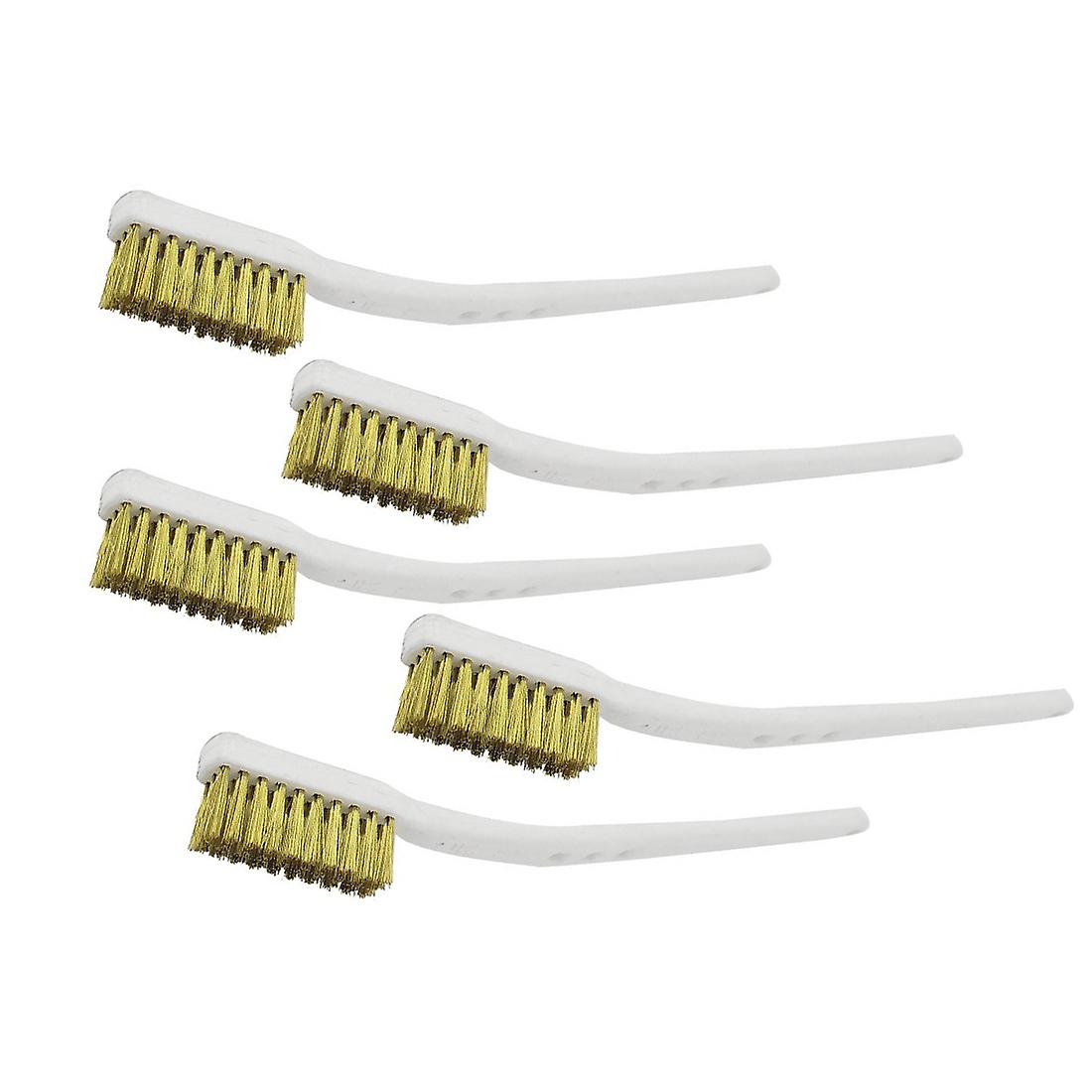 5pcs  Plastic White Handle Brass Wire  Brush For Industrial Devices Polishing Detail  Brush Cleaning Tool