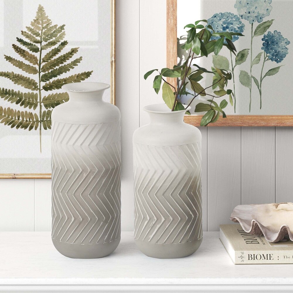 Grey and White Metal Bottle Vases (Set of 2)