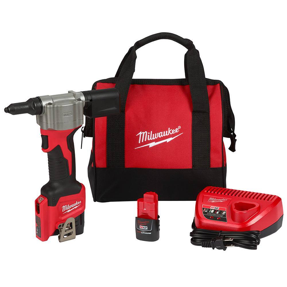 MW M12 12-Volt Lithium-Ion Cordless Rivet Tool Kit with (2) 1.5Ah Batteries and Charger 2550-22