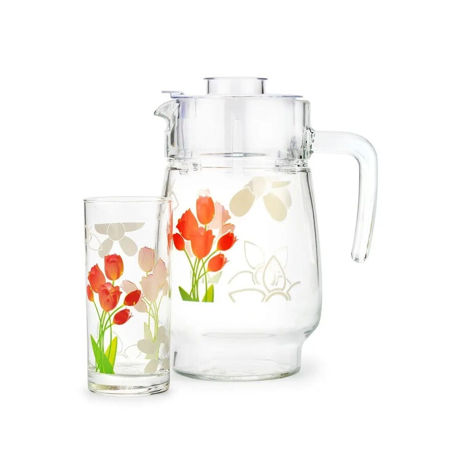 Luminarc Tulip Clear 1.7 Qt Pitcher and Glass Set for 6