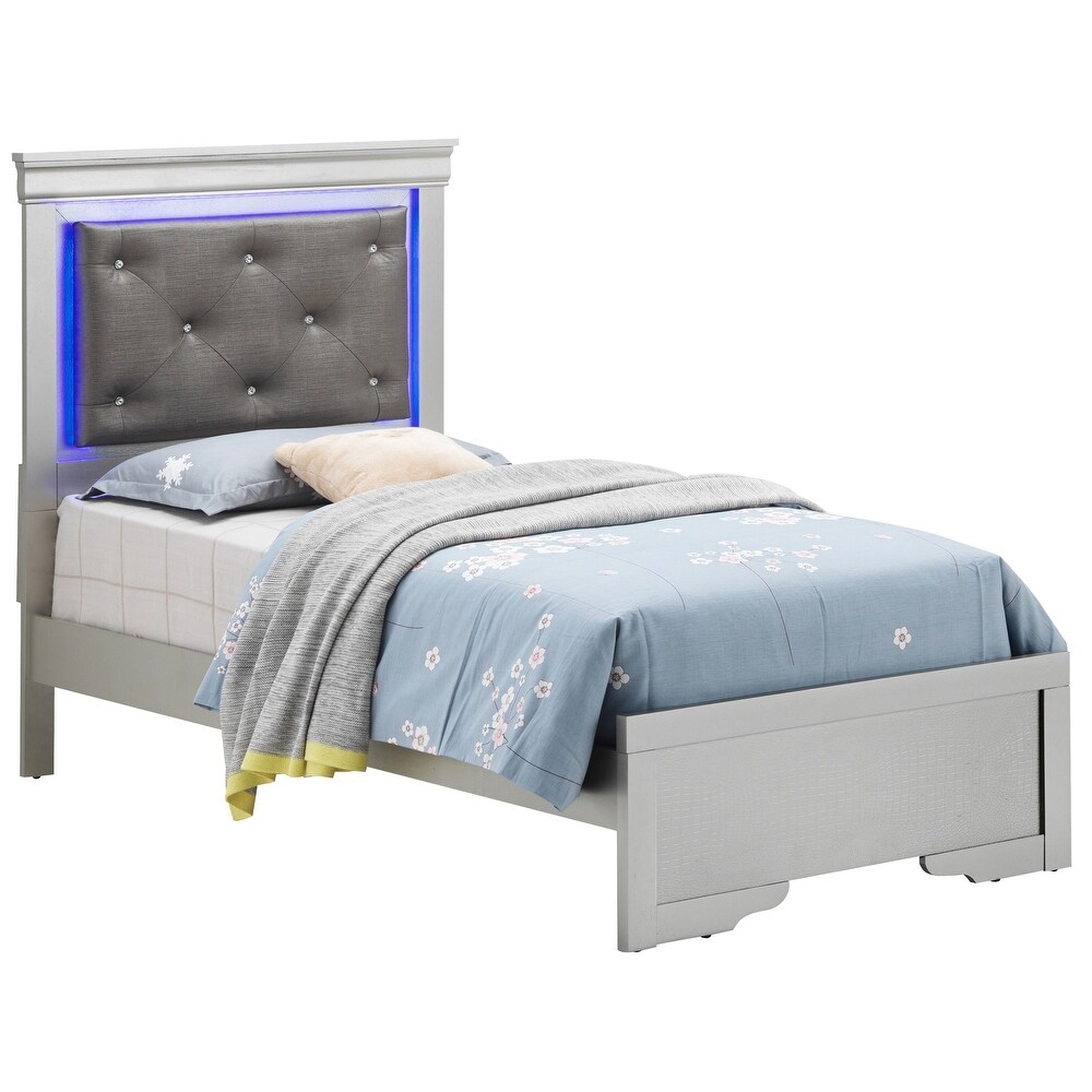 Lorana Button Tufted LED Faux Leather Bed