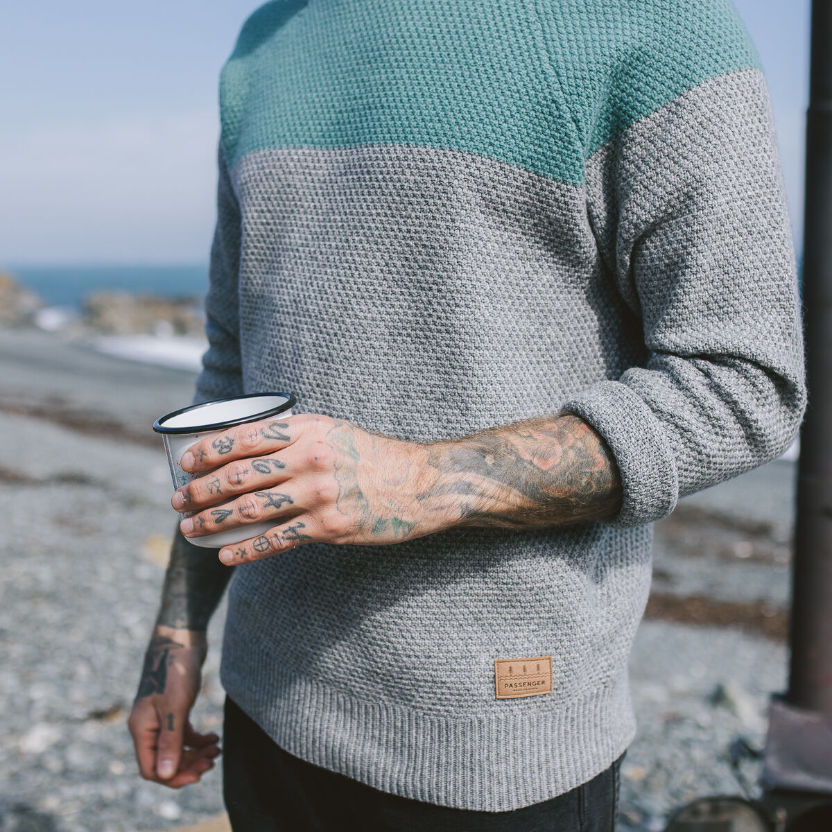 Davis Knitted Jumper - Storm Green/ Grey Marl