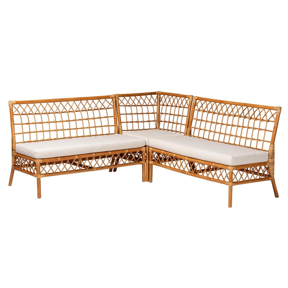 Capella Modern Bohemian Honey Rattan 3 Piece Dining Nook Banquette Set