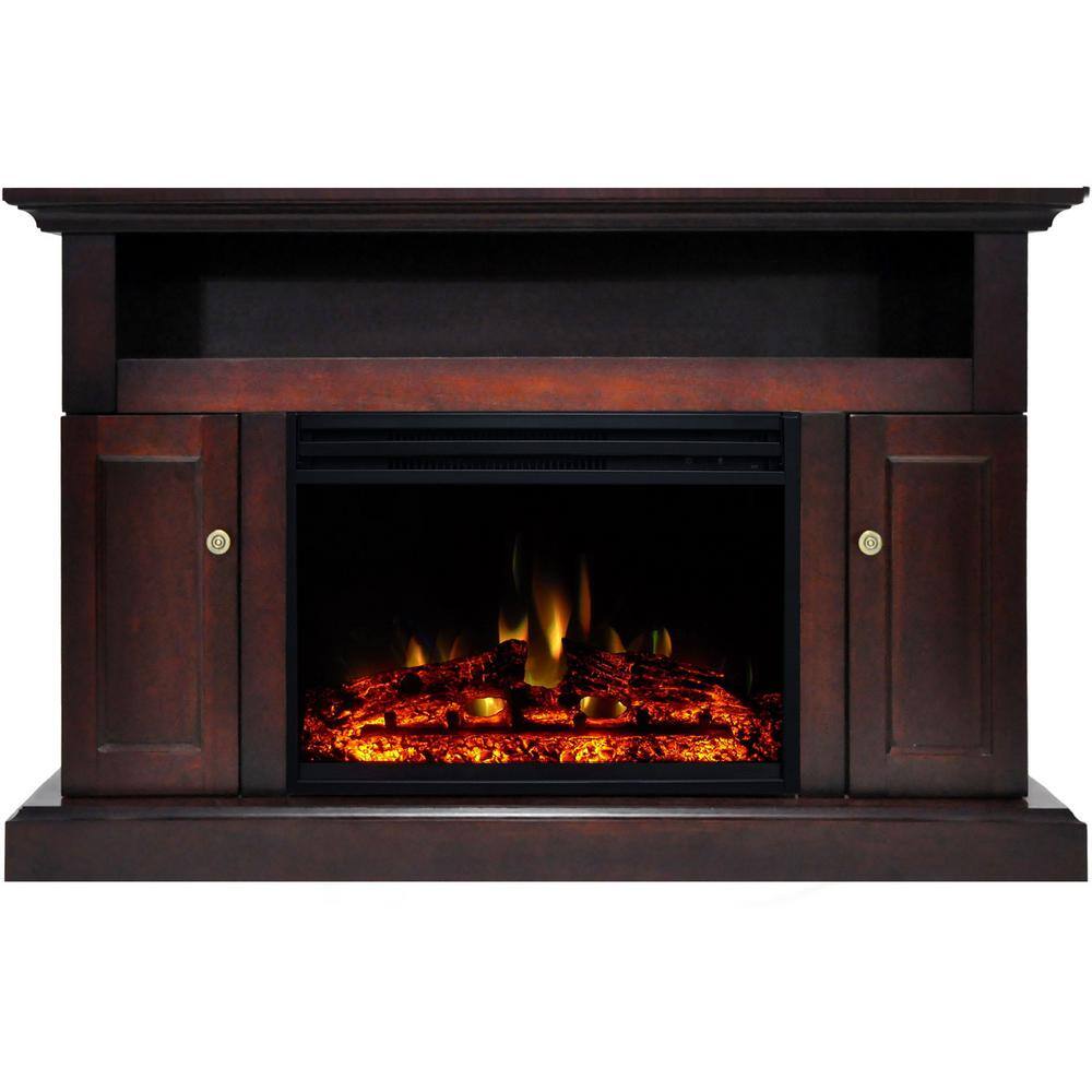 Cambridge Sorrento 47 in. Electric Fireplace Heater TV Stand in Mahogany with Enhanced Log Display and Remote Control CAM5021-2MAHLG3