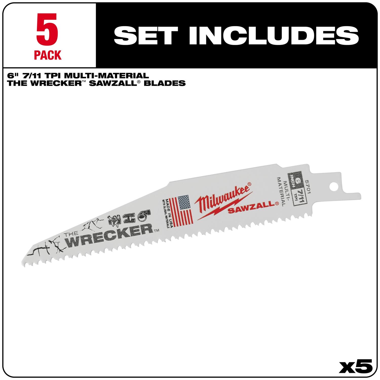 MW The Wrecker 6 in. Bi-Metal Demolition Reciprocating Saw Blade 7/11 TPI 5 pk