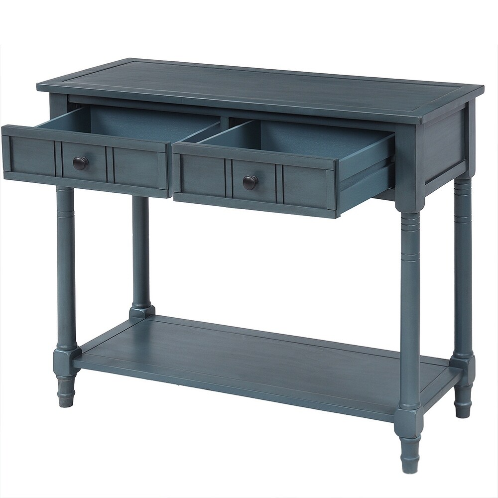 Console Table Traditional Design with Two Drawers and Bottom Shelf