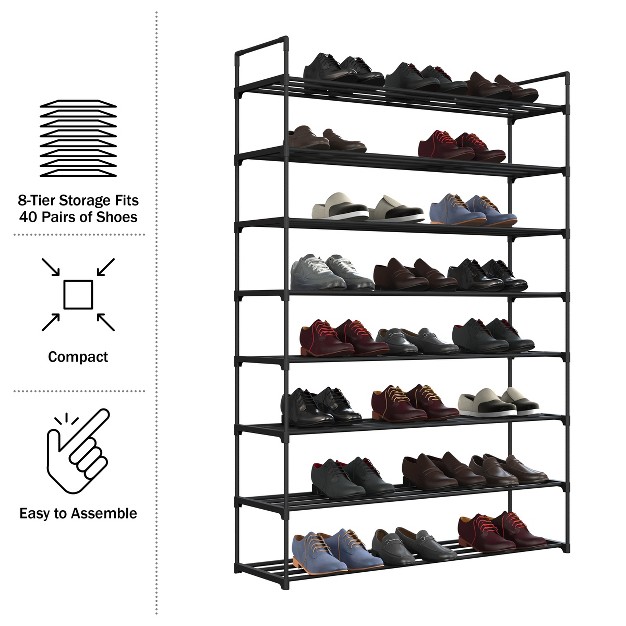 Home complete 8 tier Shoe Rack For 40 Pairs Black