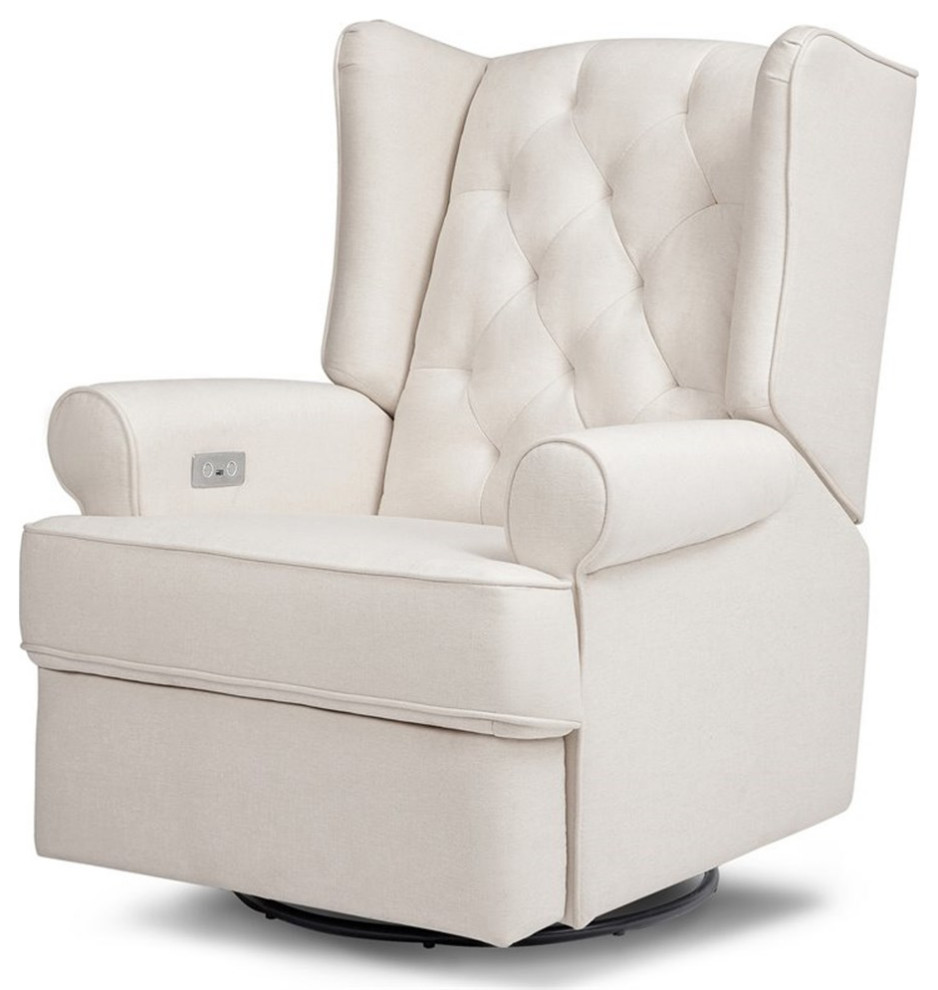 Namesake Harbour Tufted Modern Fabric Swivel Power Recliner in Cream   Transitional   Recliner Chairs   by Homesquare  Houzz