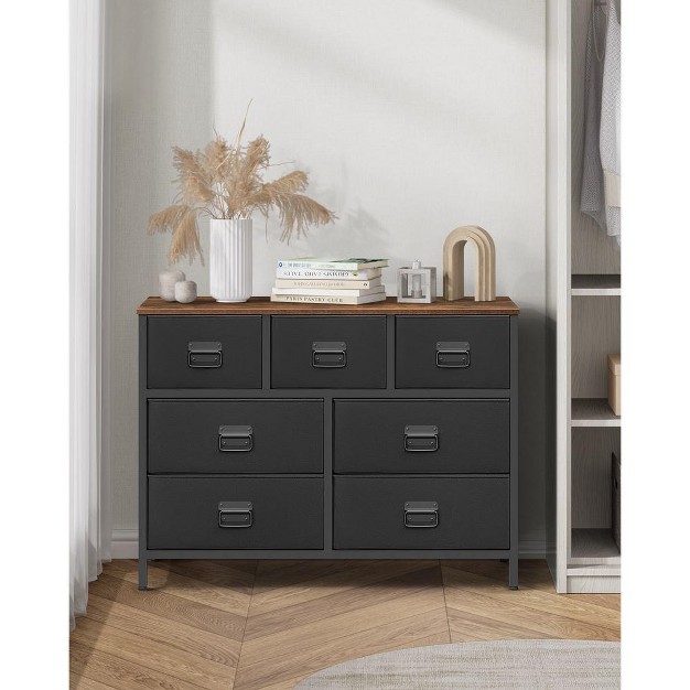 Songmics Dresser For Bedroom Storage Organizer Unit With 7 Fabric Drawers Chest Of Drawers Steel Frame Rustic Brown And Black