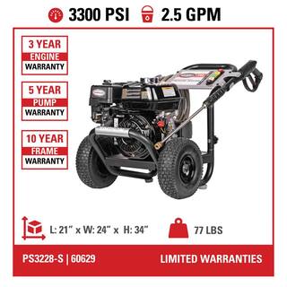 SIMPSON PowerShot 3300 PSI 2.5 GPM Gas Cold Water Professional Pressure Washer with HONDA GX200 Engine PS3228-S