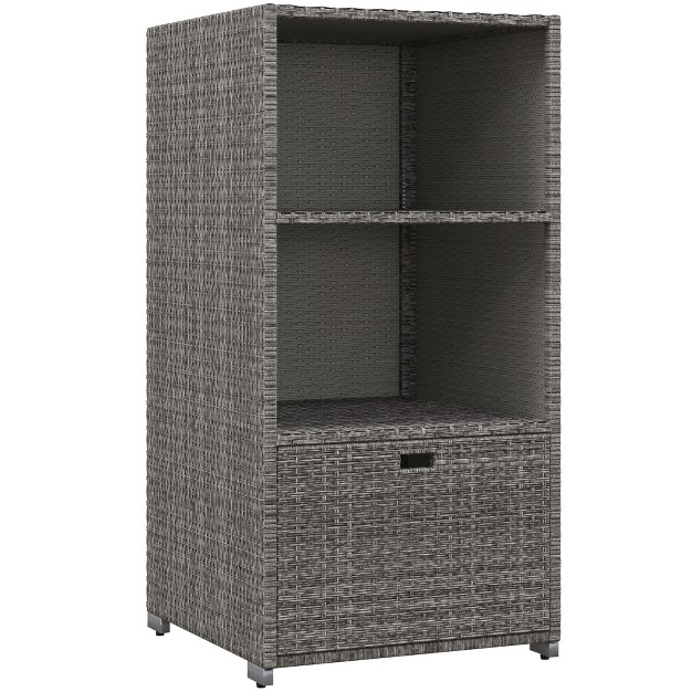 Outsunny Patio Wicker Pool Caddy Pe Rattan Storage Cabinet Holder Outdoor Towel Rack For Pool For Space Saving Design