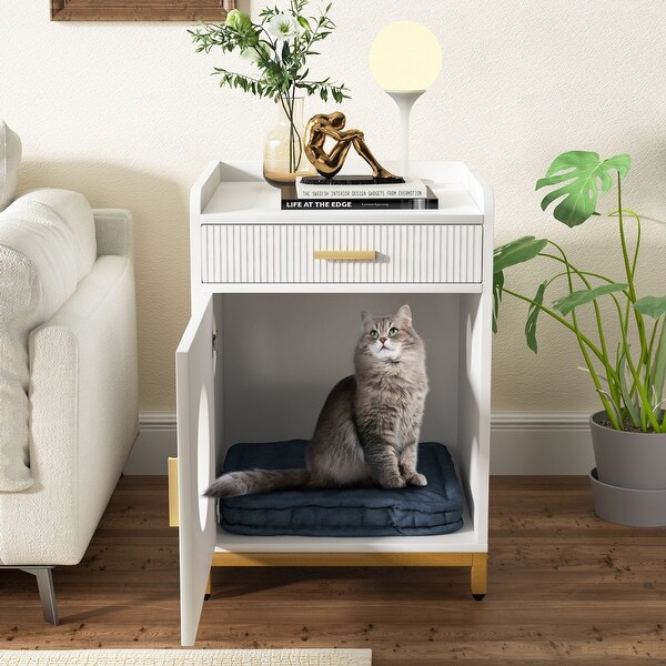 Cat Litter Box Enclosure， Hidden Litter Box Furniture with Drawer， Nightstand for Bedroom - - 36224734