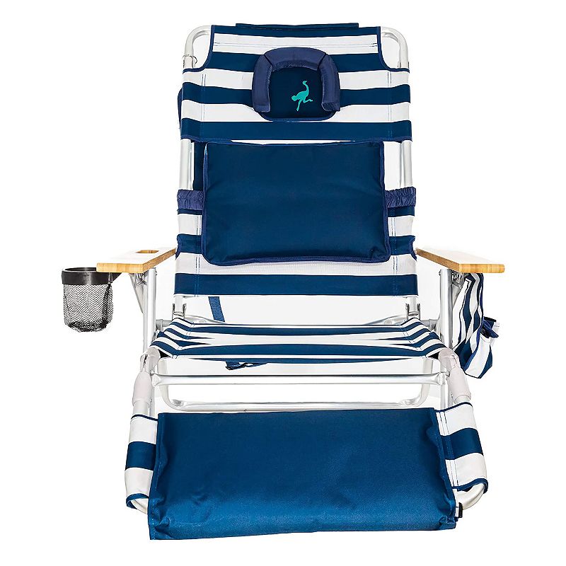 Ostrich Deluxe Padded 3-N-1 Outdoor Lounge Reclining Beach Chair， Striped Blue