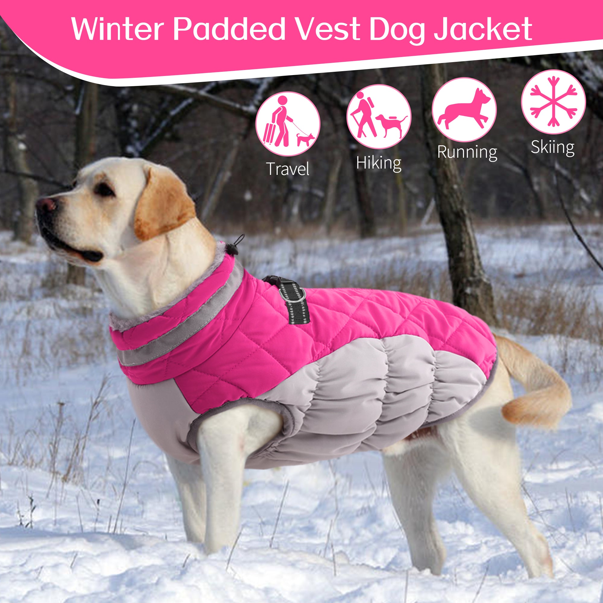 PUMYPOREITY Warm Dog Winter Coat Cold Weather Dog Jacket Windproof Reflective Turtleneck with Neckline D-Ring for Leash Thick Fleece Lining Outdoor Padded Vest for Small Medium Large Dogs