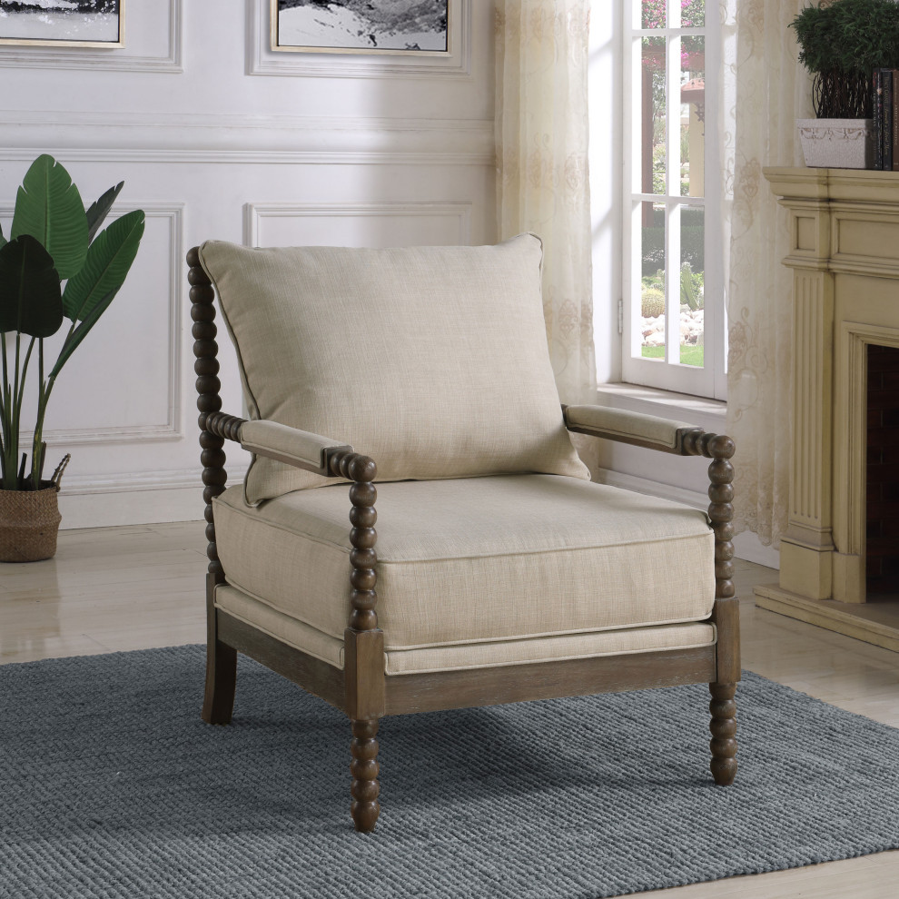 Blanchett Cushion Back Accent Chair Beige and Natural   Modern   Armchairs And Accent Chairs   by Modon  Houzz