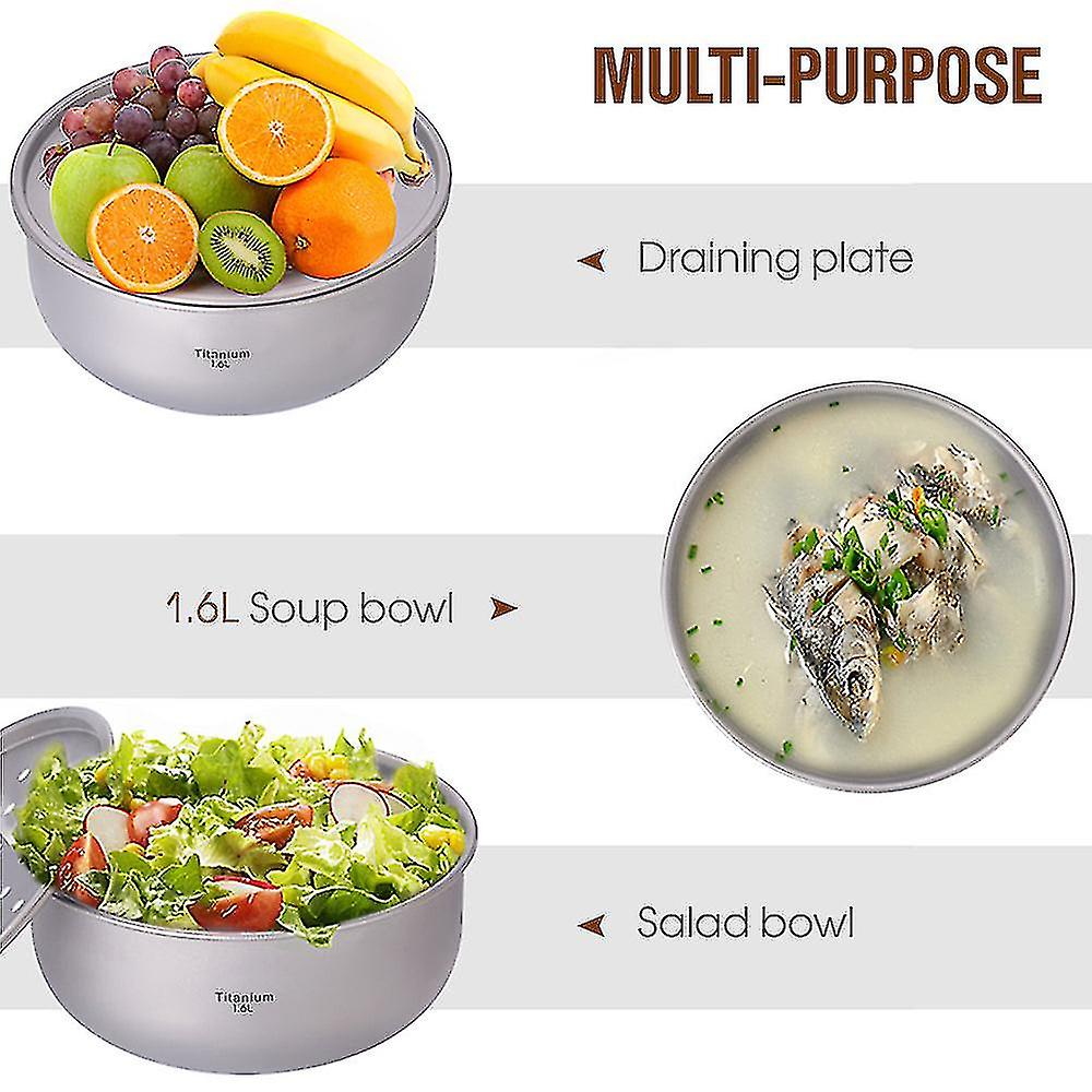 Naiwang Lixada 1.6l Titanium Tea Tray Bowl Tea Strainer Self-draining Bowl Fruit Drainage Plate For Home Camping Hiking Backpacking