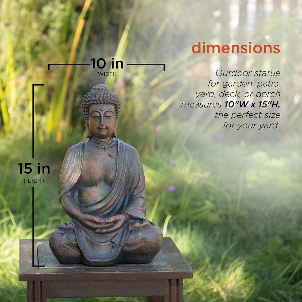 Alpine Corporation 15 in. Tall Indoor/Outdoor Meditating Buddha Statuary Decor GEM170