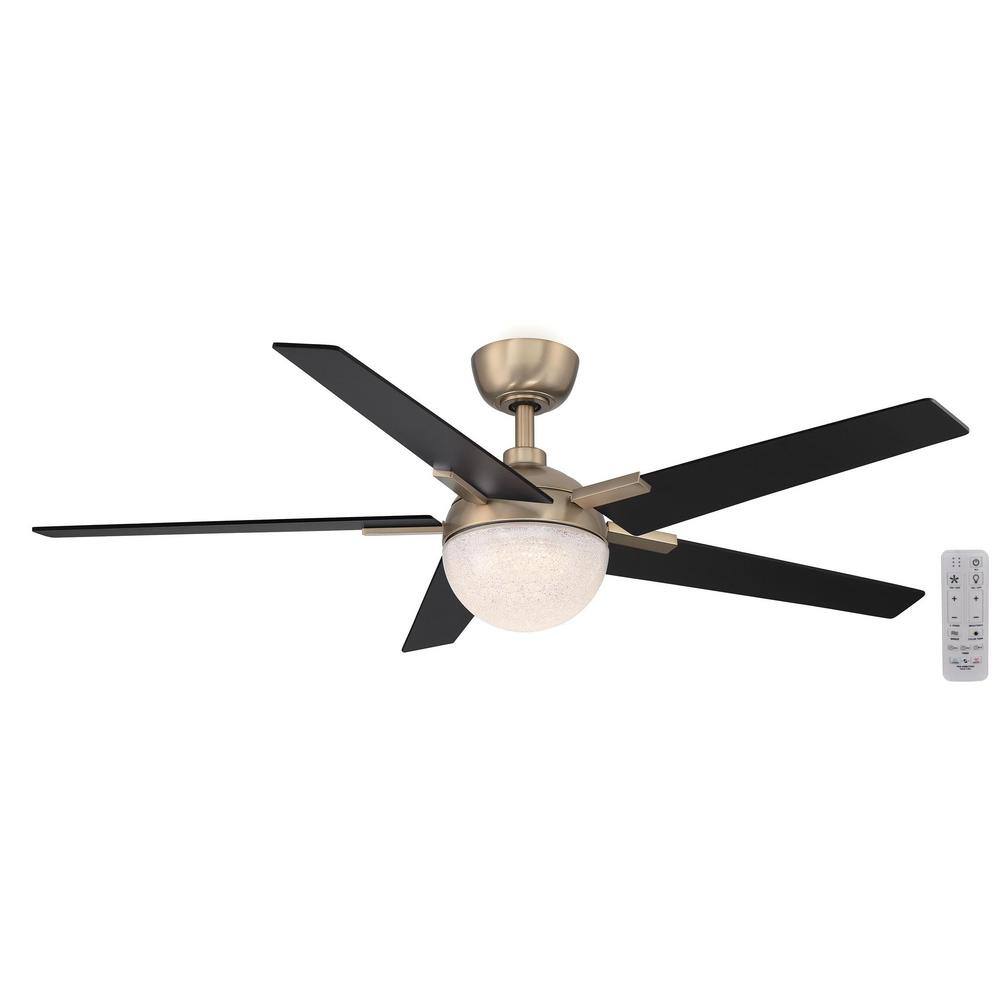 Hampton Bay Esala 52 in. Integrated CCT LED Indoor Champagne Bronze Gold Ceiling Fan with Light and Remote Control AK395-CB