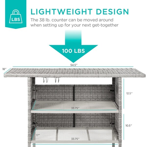 Outdoor Wicker Bar Counter Table w/ 2 Steel Shelves，2 Rails