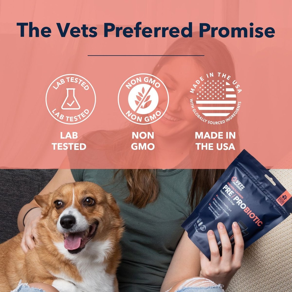 Vets Preferred Pre/Probiotic Chicken Flavored Powder Digestive Supplement for Dogs， 30 count