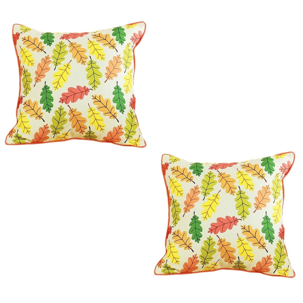 Decorative Fall Thanksgiving Throw Pillow Cover Leaves Square Set of 2