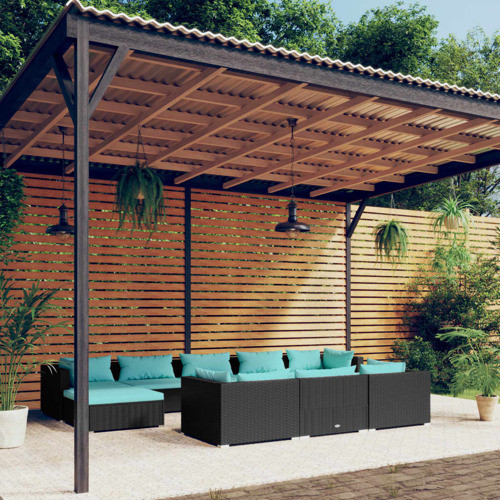 vidaXL Patio Lounge Set 11 Piece with Cushions Black Poly Rattan Garden Seat   Tropical   Outdoor Sofas   by vidaXL LLC  Houzz