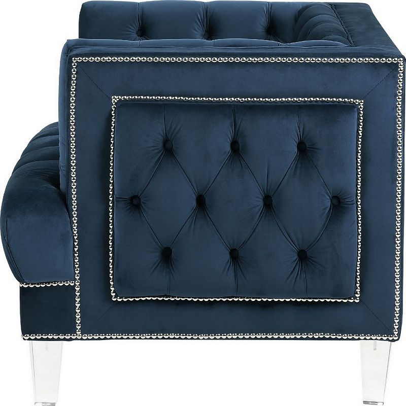 Velvet Upholstered Chair with Tufted Details and Acrylic Legs， Blue