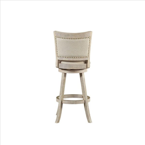 29 Inch Curved Back Wooden Swivel Bar Stool with Nailhead Trim， Gray - 43.5 H x 18 W x 21.5 L Inches