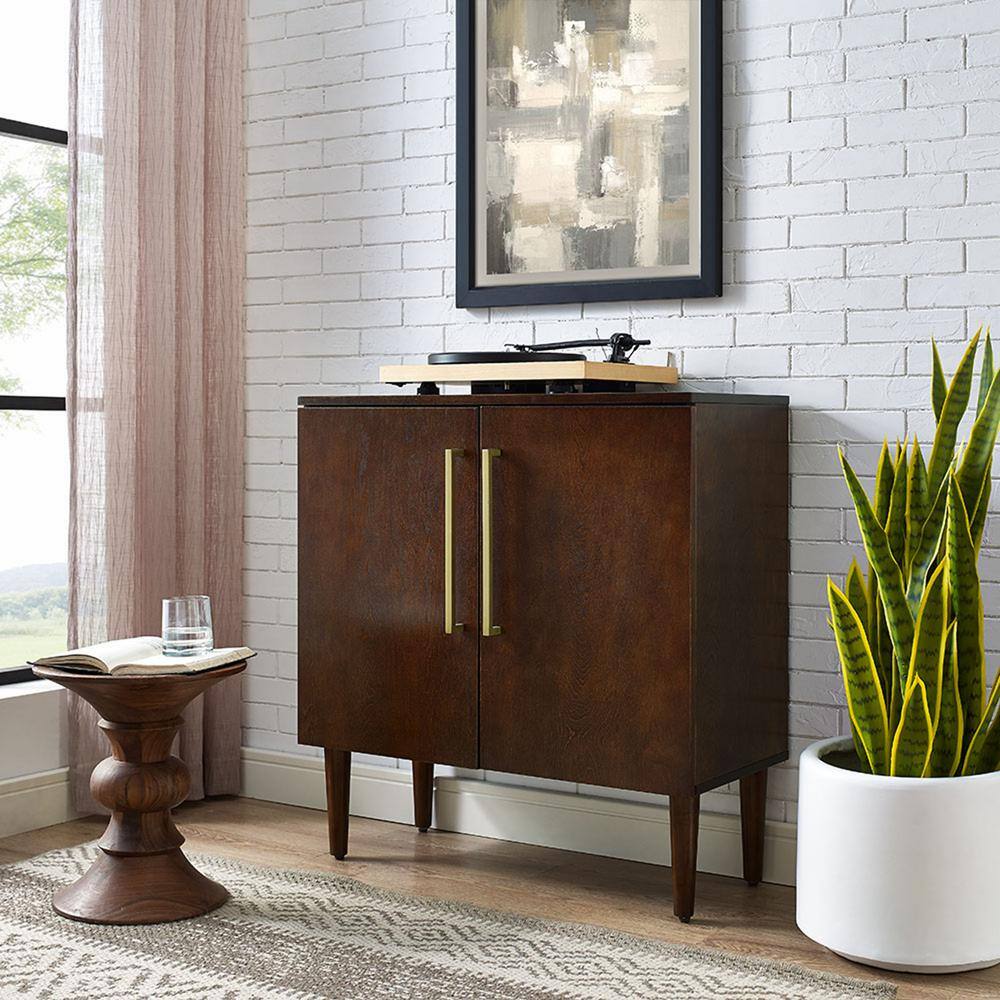 CROSLEY FURNITURE Everett 31 in. Mahogany Standard Rectangle Wood Console Table with Cabinet CF6122-MA