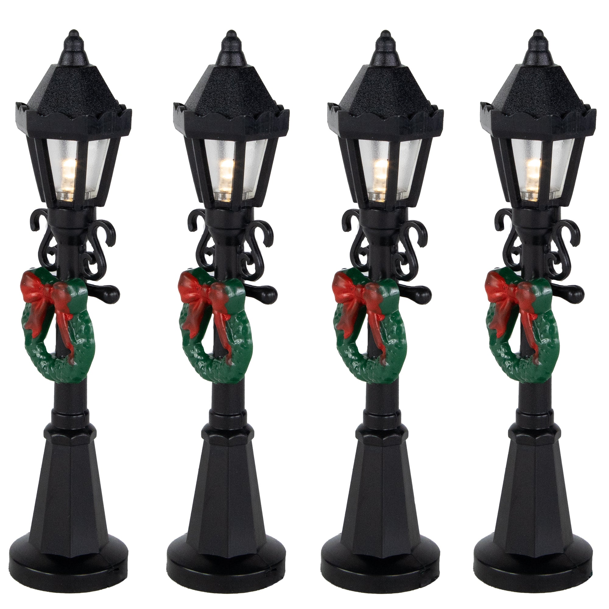 Set of 4 Lighted Street Lamps Christmas Village Display Pieces - 4.75