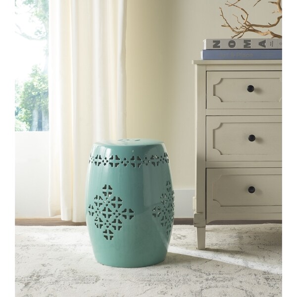 SAFAVIEH Quatrefoil Aqua Ceramic Decorative Garden Stool